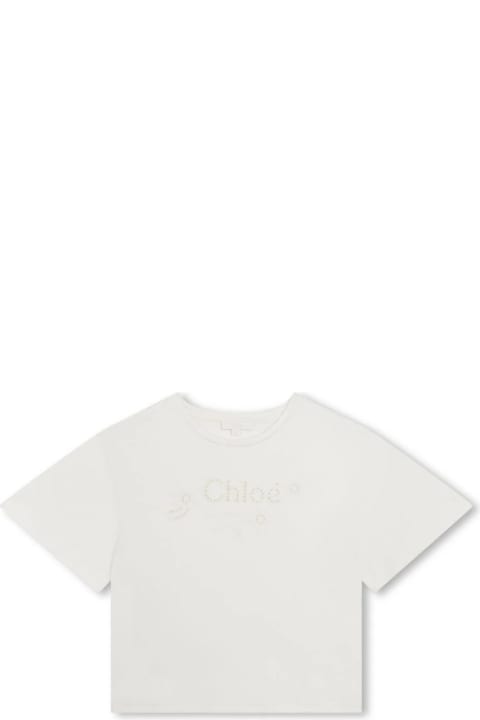 T-Shirts & Polo Shirts for Girls Chloé White T-shirt With Cut-out Embroidery Logo