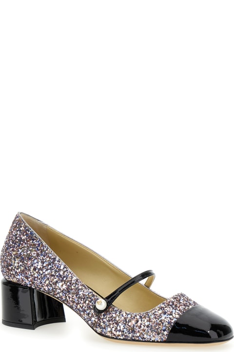 Jimmy Choo Shoes for Women Jimmy Choo 'elisa 45' Multicolor Pumps With Block Heel In Glitter Fabric And Patent Leather Woman