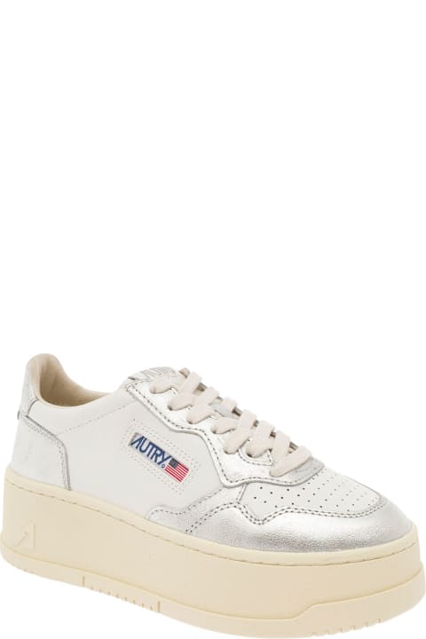 Fashion for Women Autry White And Silver Low Top Platform Sneakers With Logo In Leather Woman