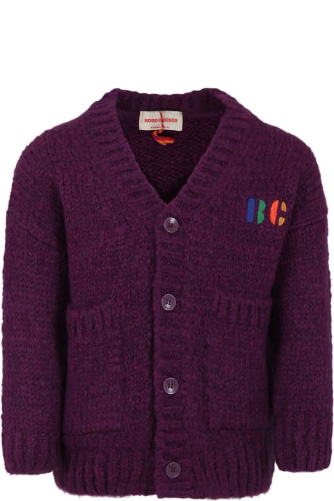 Sweaters & Sweatshirts for Girls Bobo Choses Purple Cardigan For Girl With Logo