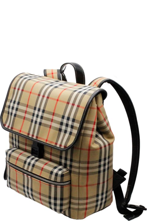 Backpack In Organic Cotton Fabric With Vintage Check Motif With Adjustable Shoulder Straps.