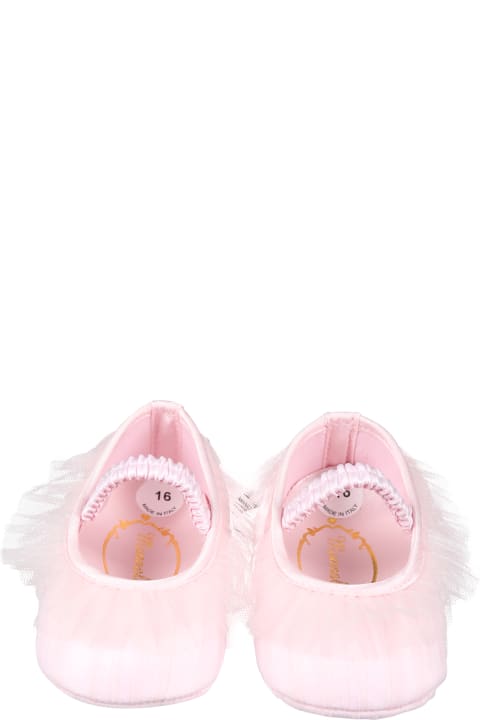 Monnalisa Shoes for Baby Girls Monnalisa Pink Ballet Flats For Baby Girl With Tulle