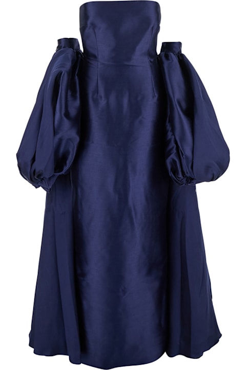 Solace London Dresses for Women Solace London 'lea' Blue Long Dress With Rear Cape Insert And Train In Tech Fabric Stretch Woman