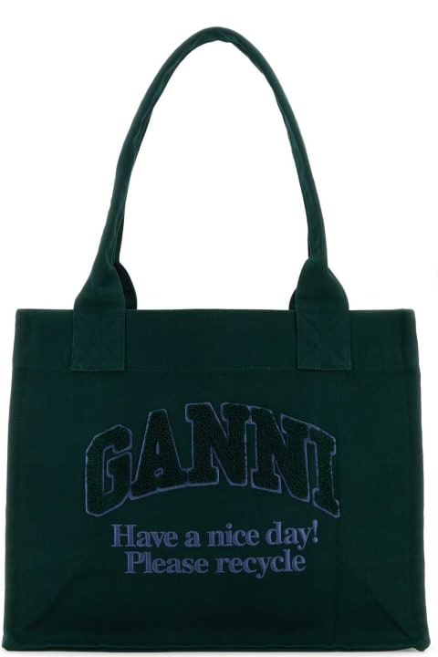 Ganni Bags for Women Ganni Bottle Green Canvas Shopping Bag