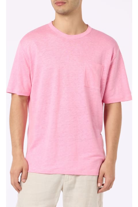 Homeware MC2 Saint Barth Man Pink Linen Jersey T-shirt Ecstasea With Pocket