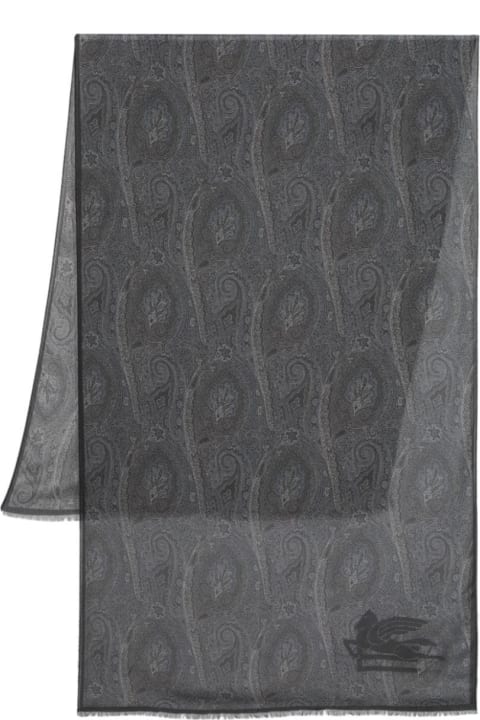 Scarves for Men Etro Black Paisley Print Scarf