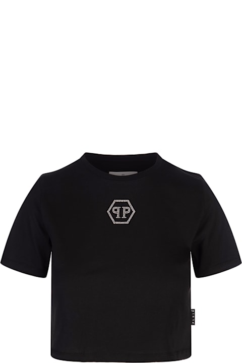 Philipp Plein for Women Philipp Plein Crystal Hexagon Round Neck Ss T-shirt In Black