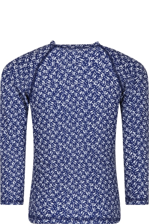 Petit Bateau T-Shirts & Polo Shirts for Girls Petit Bateau Blue Anti-uv T-shirt For Girl With Flowers Print