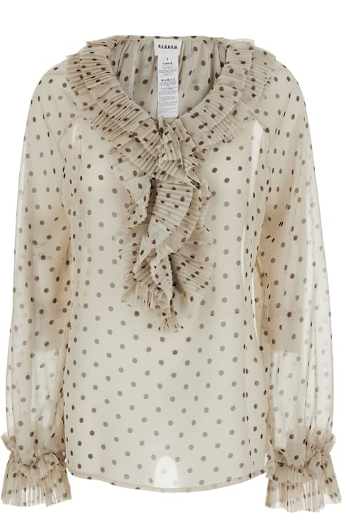 Homeware Parosh Beige Blouse With Ruched Detail On The Front And All-over Polka Dot Print In Tech Fabric Woman