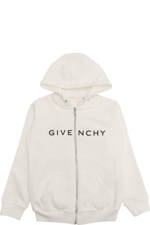 ملابس علوية لـ أولاد Givenchy Logo-printed Drawstring Zip-up Hoodie