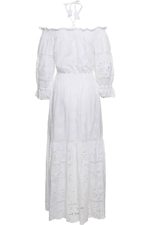 Embroidered Off-shoulder Maxi Dress In White Cotton Woman