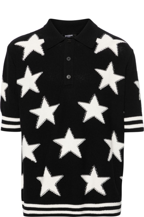 Shirts for Men Balmain Two-toned Star Intarsia-knit Polo Shirt