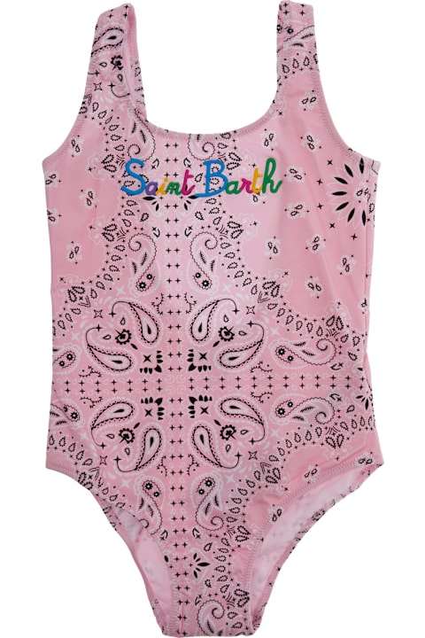 MC2 Saint Barth Swimwear for Girls MC2 Saint Barth 'cara' Pink One-piece With Logo Patch On The Rear And All-over Print In Tech Fabric Stretch Girl