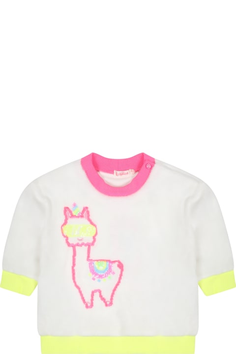 Topwear for Baby Girls Billieblush Ivory Sweatshirt For Baby Girl With Llama