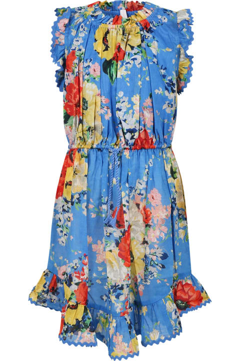 Dresses for Girls Zimmermann Light Blue Dress For Girl With Floral Print