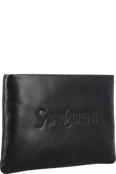 Bags for Men Saint Laurent Padded Leather Clutch Bag With Logo
