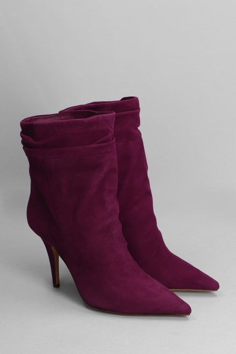 Olivia Slouch High Heels Ankle Boots In Viola Suede