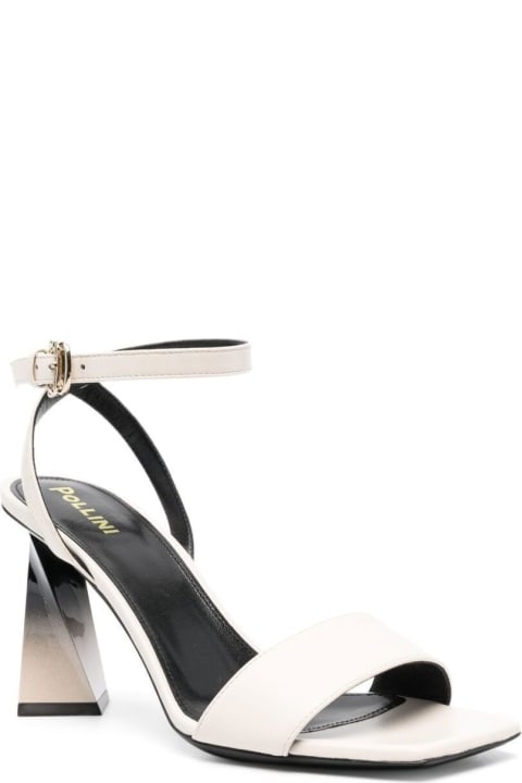 Pollini Woman's White Leather Sandals With Sculpted Heel