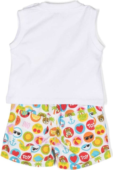 Bodysuits & Sets for Baby Girls Moschino Multicolor Tank Top And Shorts Set With Graphic Print In Stretch Cotton Baby