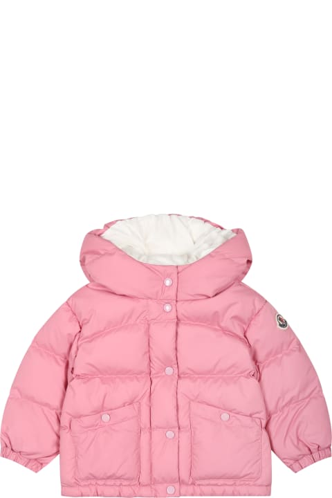 Topwear for Baby Girls Moncler Pink Ebre Down Jacket For Baby Girl With Logo