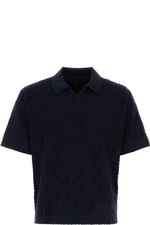 メンズ トップス Fendi Dark Blue Terry Fabric Polo Shirt