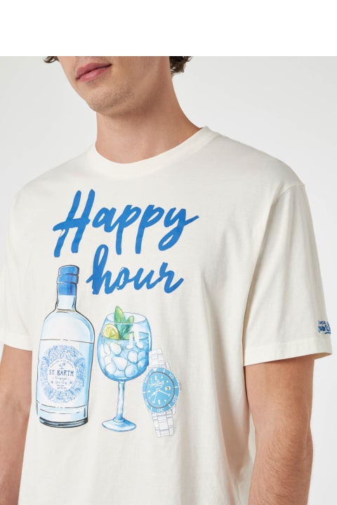 Fashion for Men MC2 Saint Barth Man Cotton T-shirt With Happy Hour Placed Print