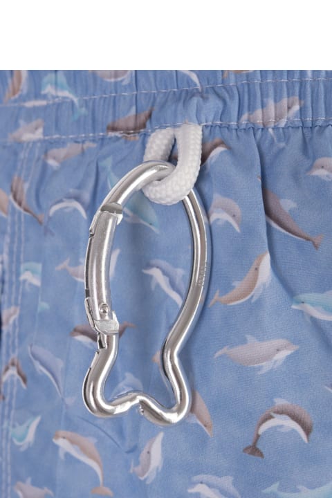 Fedeli for Men Fedeli Light Blue Swim Shorts With Dolphin Pattern