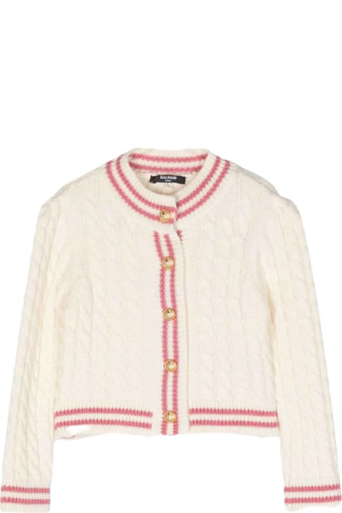 Balmain Sweaters & Sweatshirts for Girls Balmain Ivory/pink Cardigan Girl