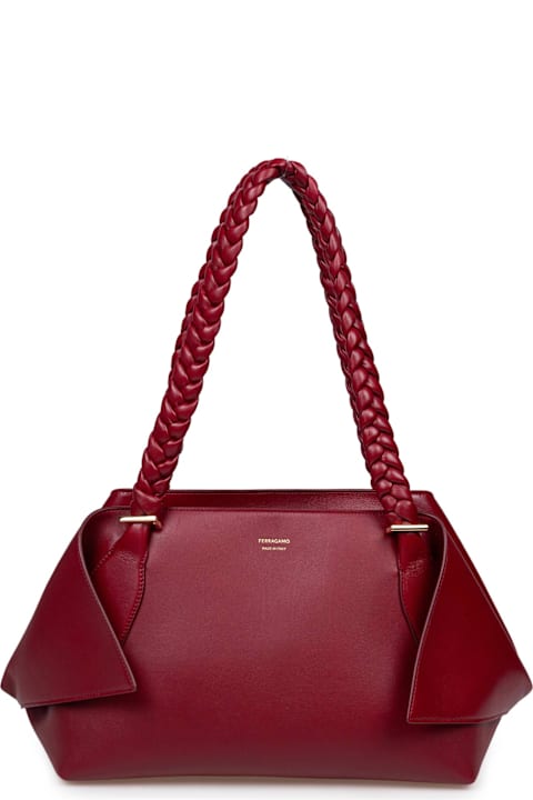 Homeware Ferragamo Scarf Sh M Handbag In Calfskin Color Burgundy