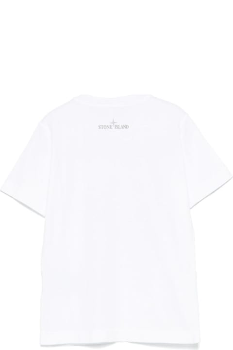 Homeware Stone Island Junior White Crewneck T-shirt With Maxi Logo Print On The Front And Logo Lettering On The Rear In Cotton Boy