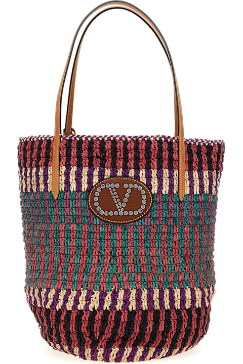 (VALENTINO)VLogo Signature ラフィア風ショルダーバッグ(SALE!) VALENTINO GARAVANI - Vlogo Signature Crochet Raffia Tote Bag