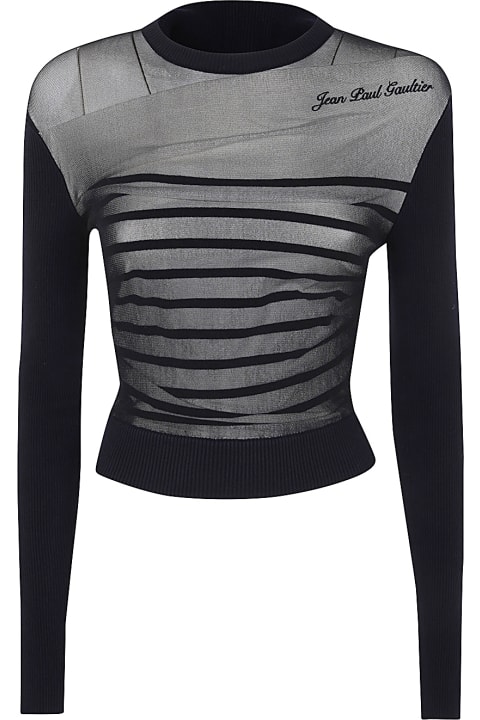 Jean Paul Gaultier Fleeces & Tracksuits for Women Jean Paul Gaultier Crewneck Ribbed Mariniere Pullover With Mesh Layer