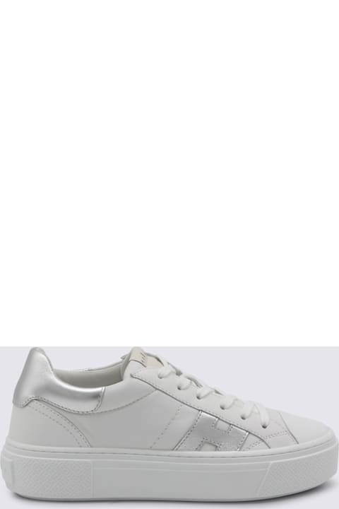 Hogan White And Silver Leather Sneakers
