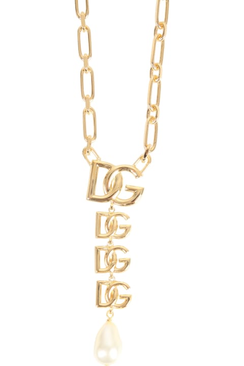 Dg Logo Pendant And Pearl Necklace
