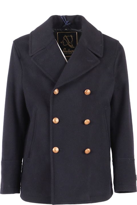 Sealup for Women Sealup Amalfi Cashmere Blend Peacoat, Brass Buttons, Hand-embroidered Anchor On The Cuff, Light Wadding Padding