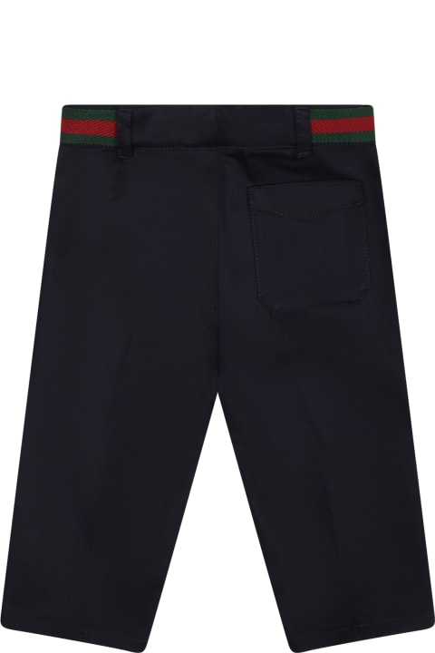 gucci Leather for Baby Girls gucci Leather Blue Trousers For Baby Boy With Web Detail