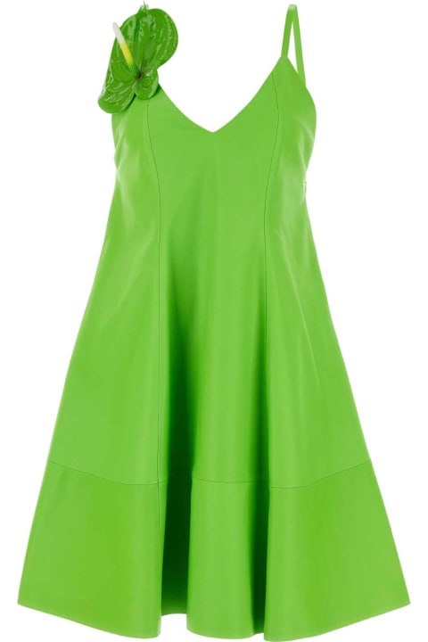 ウィメンズ ウェア Loewe Fluo Green Leather Mini Dress