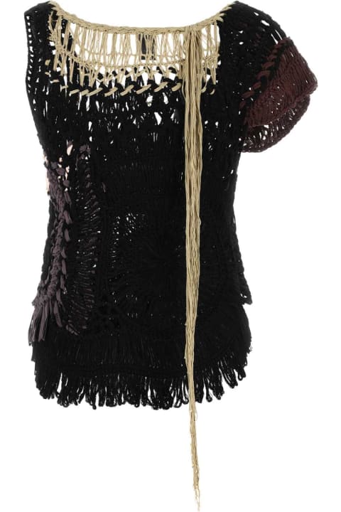 ウィメンズ Dries Van Notenのフリース＆ラウンジウェア Dries Van Noten Black Crochet Top