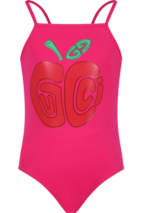 Gucci for Kids Gucci Fuchsia One-piece Swimsuit For Girl With Gucci Apple Print