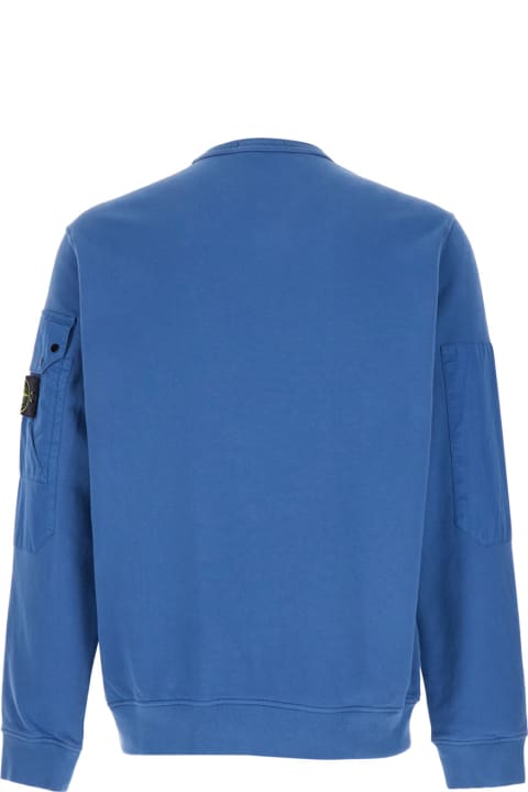 Stone Island Fleeces & Tracksuits for Men Stone Island Blue Crewneck Sweater With Patch Pocket In Cotton Man