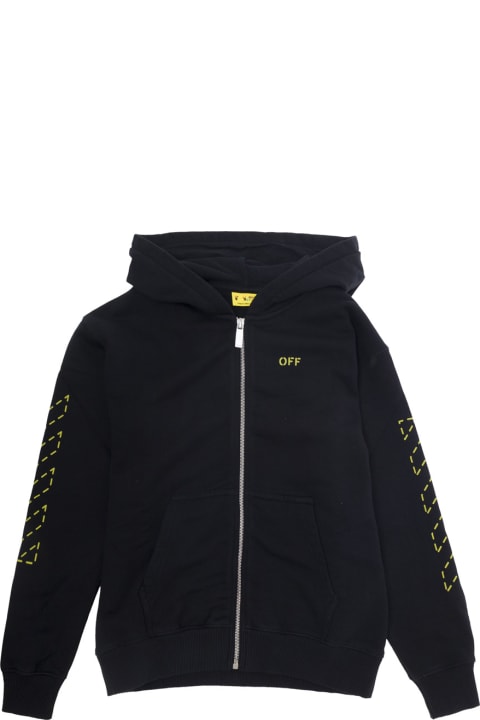 Off-White سترات وبلوزات ثقيلة لـ أولاد Off-White Black Hoodie With Arrow Detail In Cotton Boy