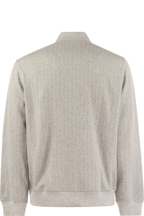 Sweaters for Men Brunello Cucinelli Double Pinstripe Fleece Topwear In Cotton, Cashmere And Silk With Zip