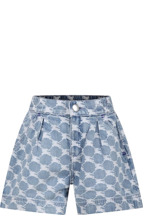 Burberry Kids Burberry Denim Shorts For Girl With Iconic All-over Logo.