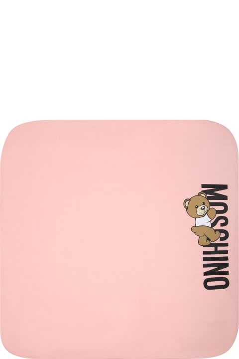 Sale for Baby Girls Moschino Pink Blanket For Baby Boy With Teddy Bear And Logo