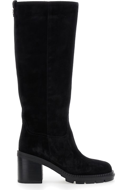 Homeware Casadei Black Boots With Zip Closure On The Side And Logo Embroidery On The Rear In Suede Woman