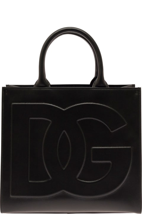 'dg Daily Medium' Black Handbag With Dg Logo Detail In Smooth Leather Woman