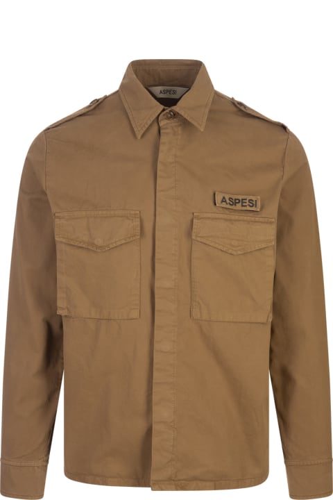 Aspesi for Men Aspesi Light Brown Cotton Gabardine Military Shirt