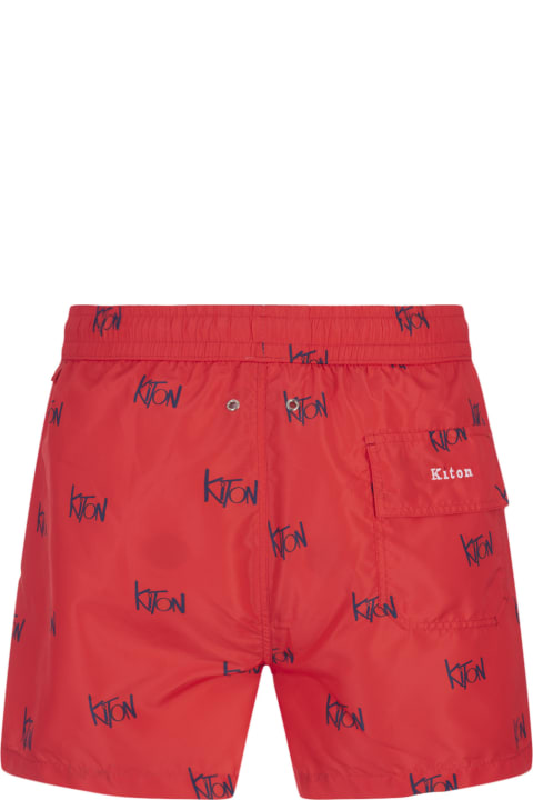 メンズ 水着 Kiton Red Swim Shorts With All-over Logo