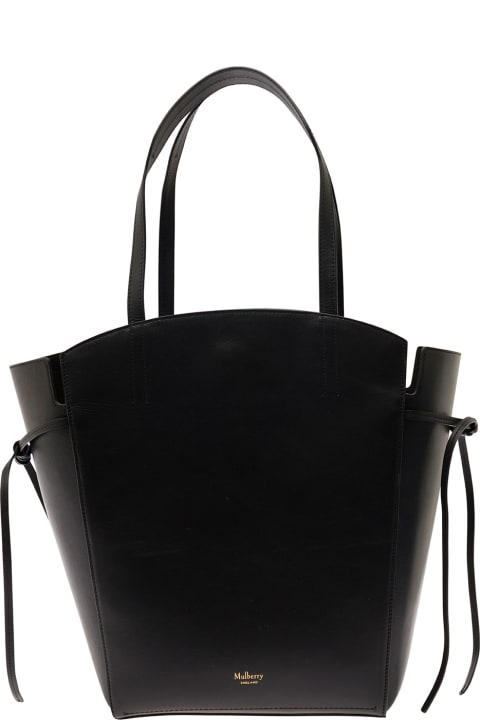 Fashion for Women Mulberry 'clovelly' Black Shoulder Bag With Laminated Logo In Smooth Leather Woman