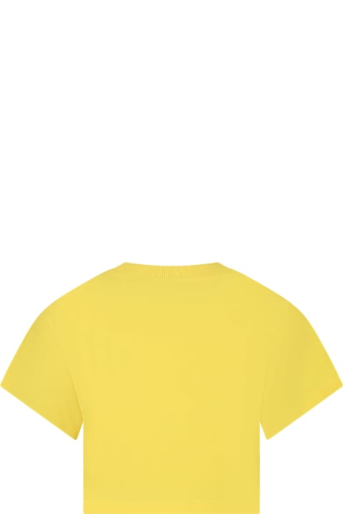 Moschino T-Shirts & Polo Shirts for Girls Moschino Yellow T-shirt For Girl With Multicolor Print And Logo